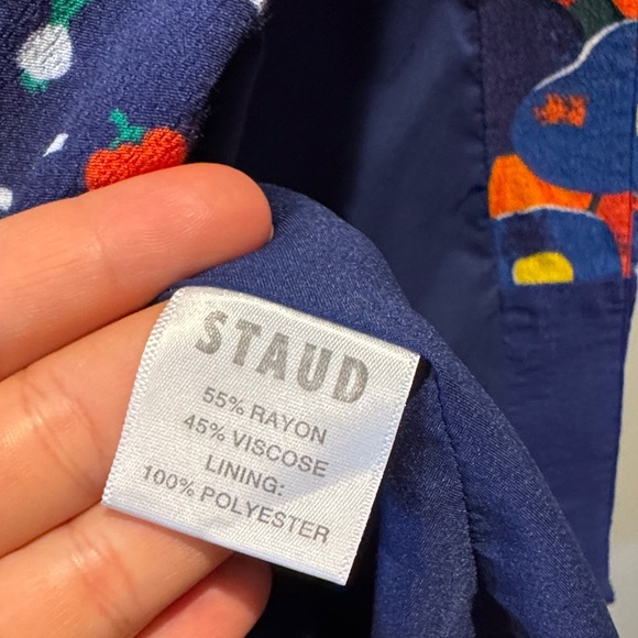 Staud Abstract Fruits and Veggie Blue Midi Knee Length Zip Back Colorful Skirt - Picture 16 of 16